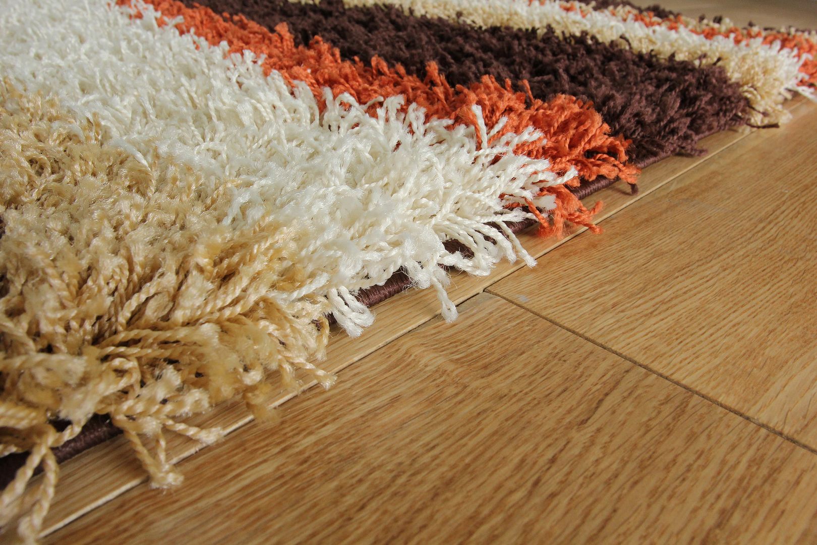 New Thick Orange Brown Deep Shag Pile Mats Modern Striped Soft Shaggy